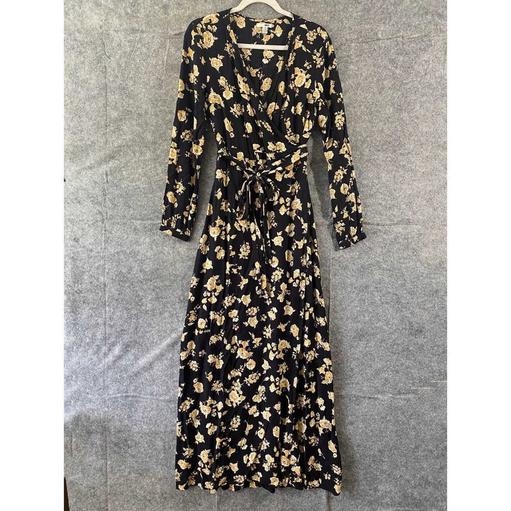 Amuse Society Maxi Dress Medium Black Floral Print Long Sleeve Wrap A-Line - Picture 4 of 13